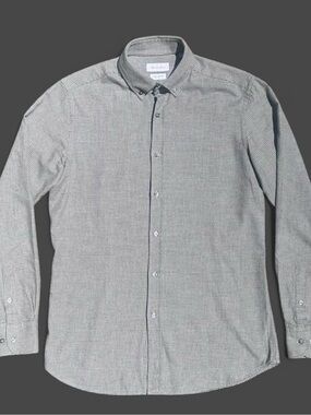 Massimo Dutti Grey Houndstooth Button Down Long Sleeve Shirt - Size M (39)